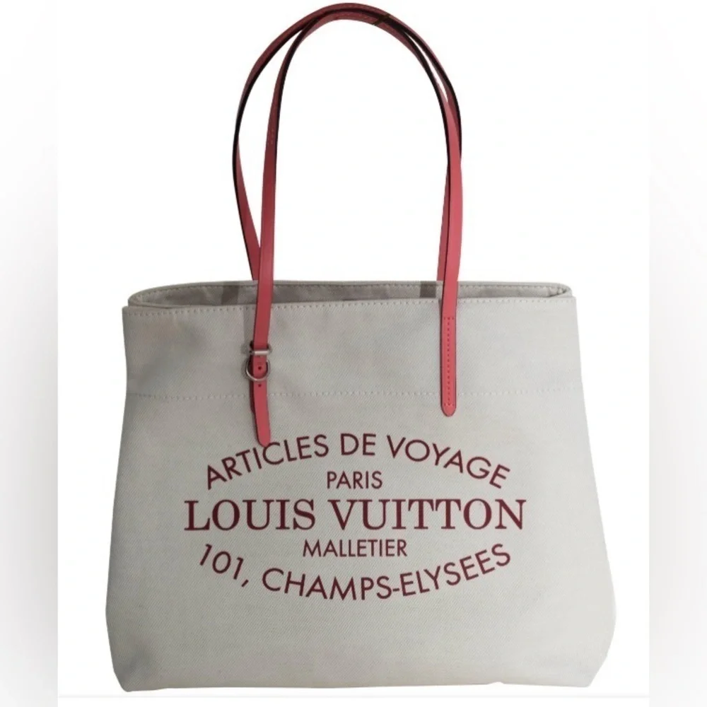 Authentic Louis Vuitton Coral Corail Cotton Canvas Articles De Voyage Cabas MM